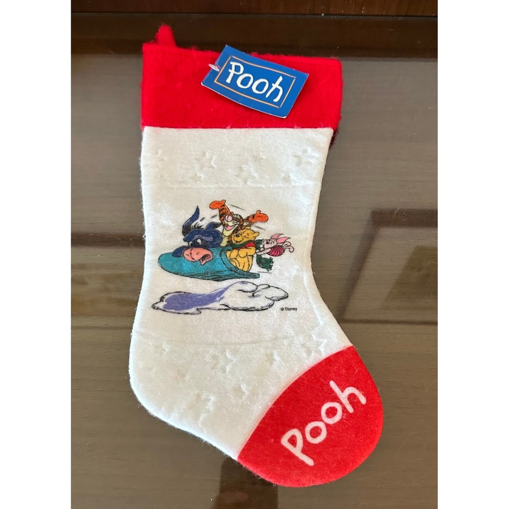 Vtg NWT Disney Winnie the Pooh and Friends Christmas Stocking White Red Felt